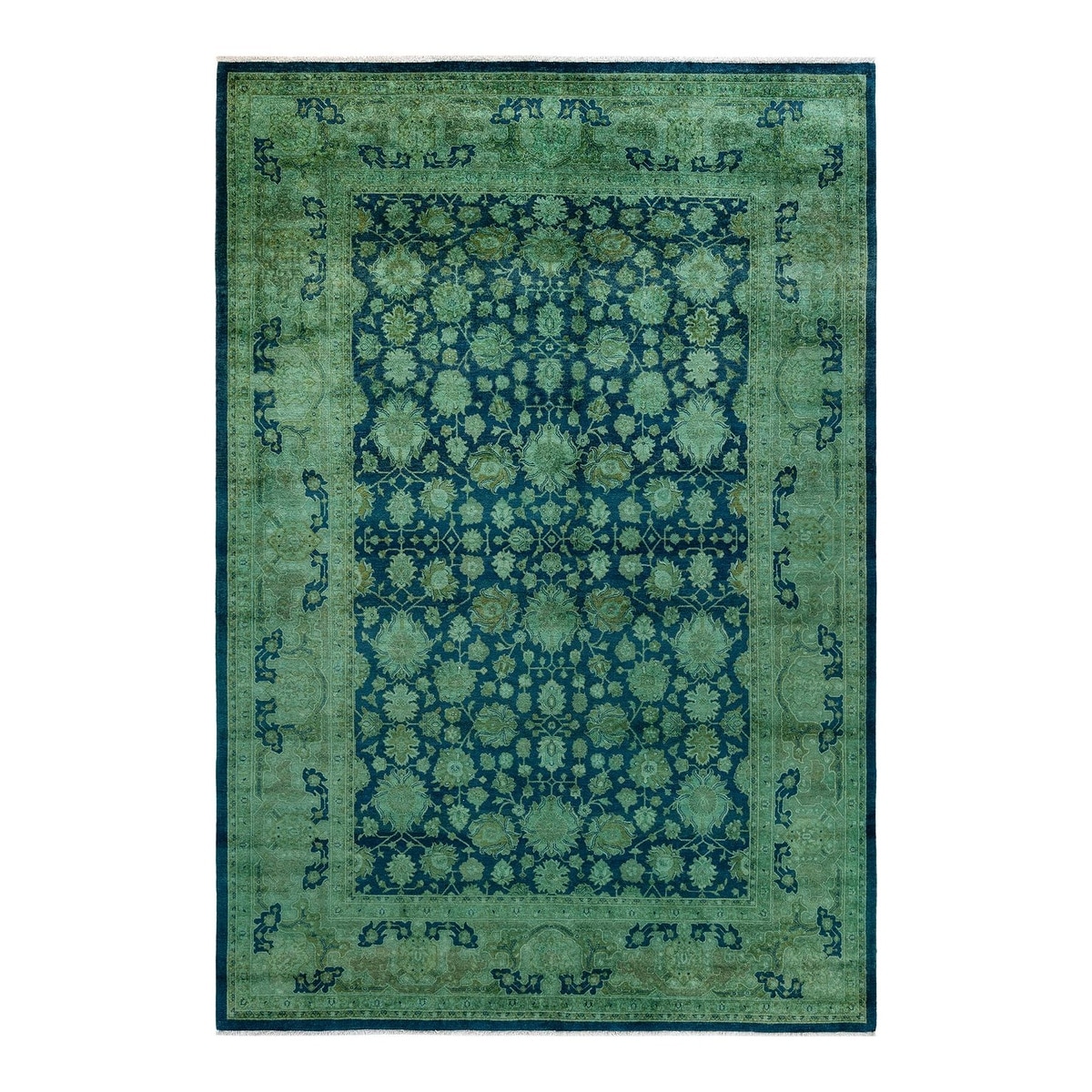 Overton Hand Knotted Wool Vintage Inspired Modern Contemporary Overdyed Green Area Rug - 6' 2" x 9' 2"