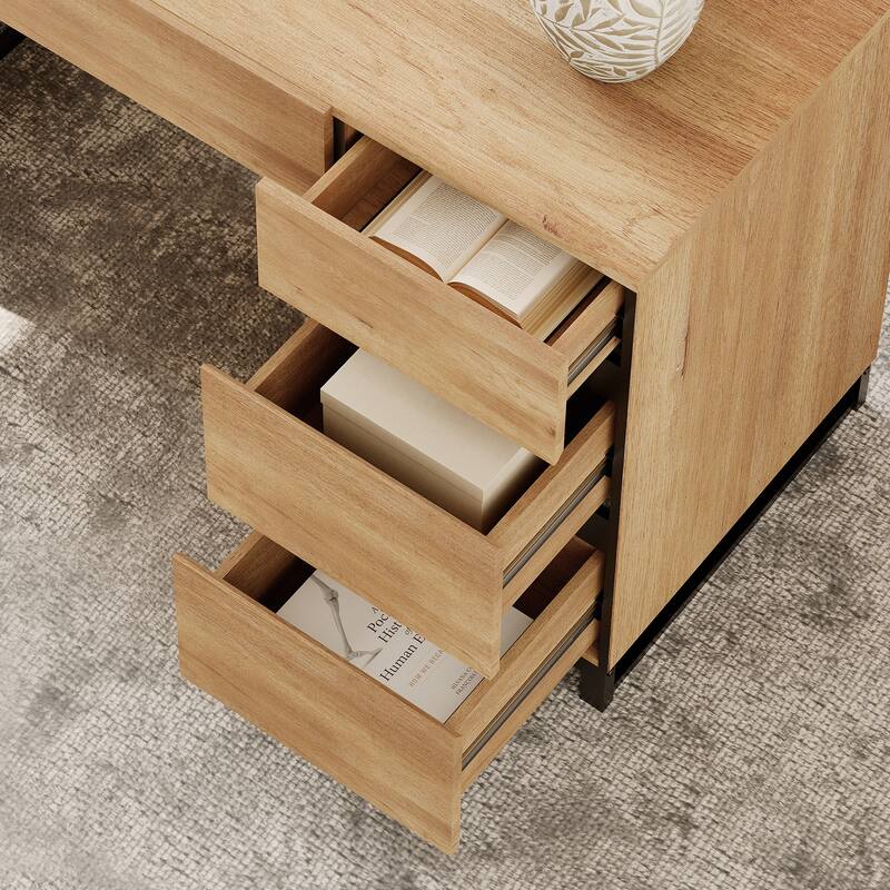 WAMPAT 59in Modern Executive Desk with Charging Station & Drawers and 2 PCS 72in Tall Bookcases with Storage Cabinet.