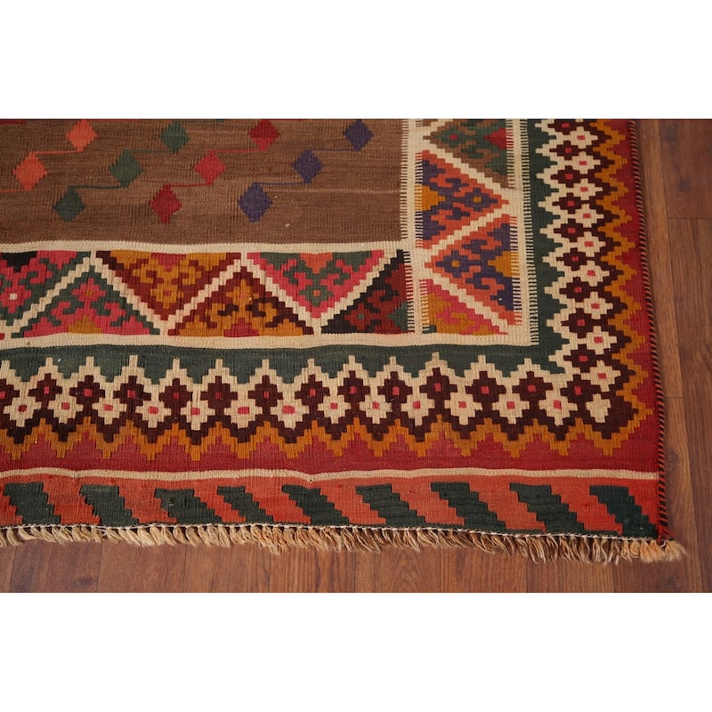 Kilim Qashqai Persian Antique Area Rug Flatweave Wool Carpet - 5'4"x 7'10"
