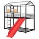 preview thumbnail 11 of 11, Twin Over Twin House Metal Bunk Bed With Slide, Red Slide