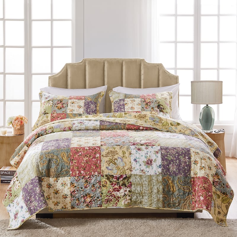 Greenland Home Fashions Blooming Prairie 100% Cotton Authentic Patchwork Quilt Set