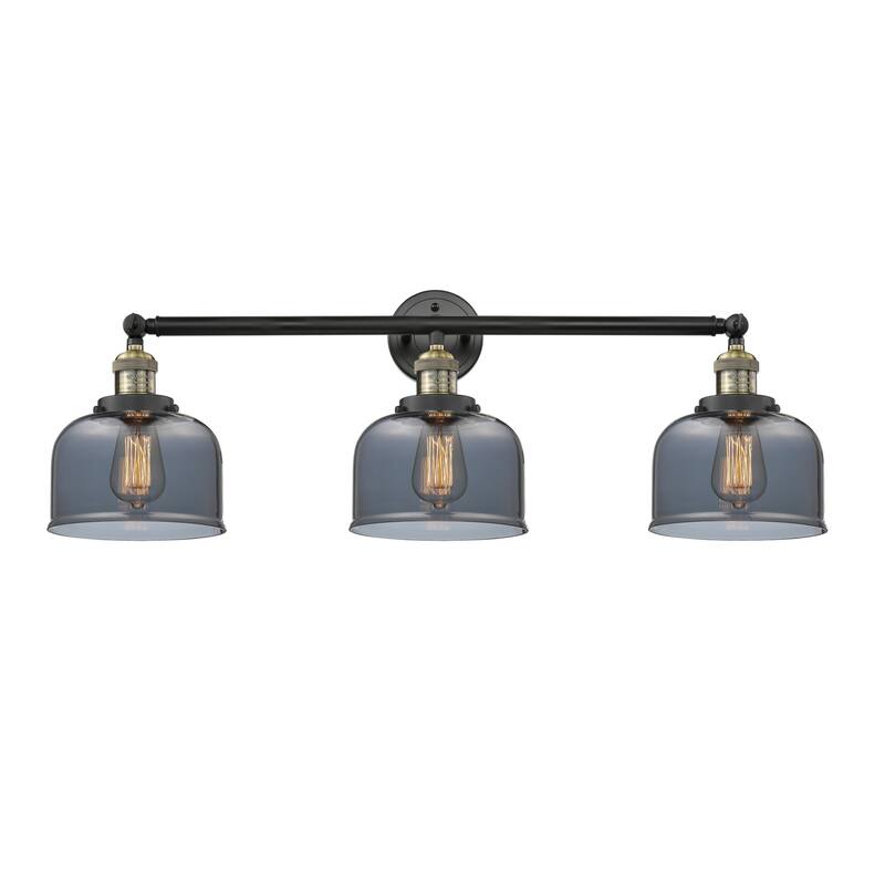 Innovations Lighting Large Bell 3 Light 32" Wide Bathroom Vanity Light - Black Antique Brass / Plated Smoked