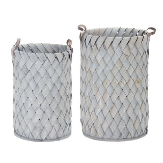 White Washed Woven Wood Baskets (Set of 2) - Bed Bath & Beyond - 37829193