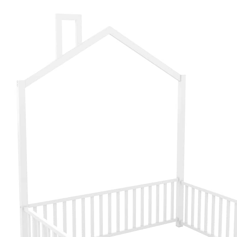 Full Size Metal Platform Bed with Safety Guardrails And Chimney Design