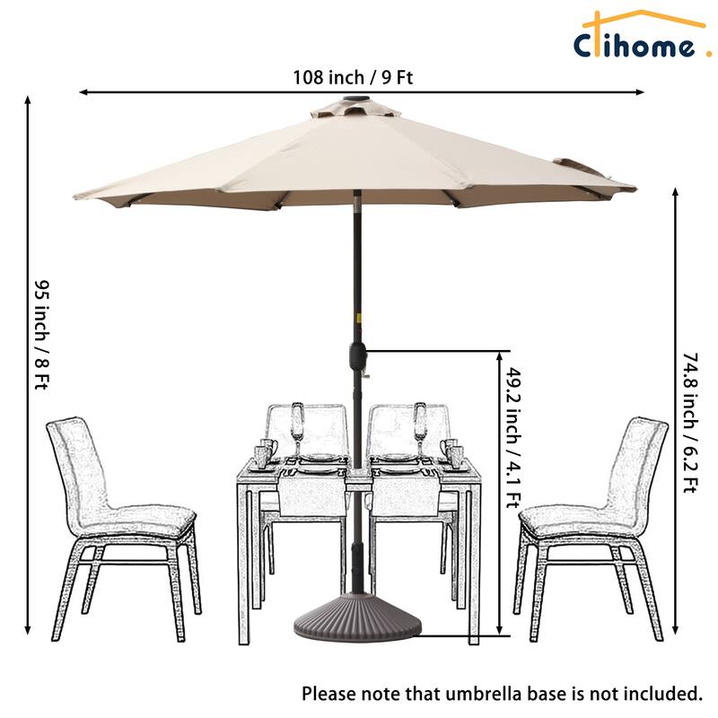 Clihome 9-Ft Outdoor 32 LED Solar Market Umbrella with Tilt & Crank