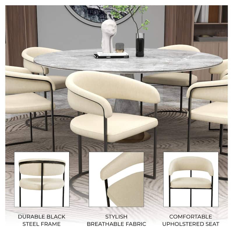 LeisureMod Set of 4 Aero Upholstered Leather Dining Side Chair - Contemporary Arm Chair with Black Iron Frame