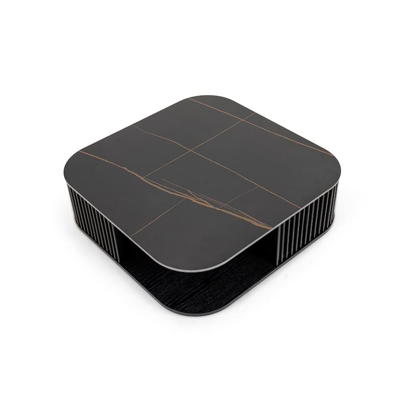 Modrest Chip Modern Black Ceramic & Black Ash Square Coffee Table