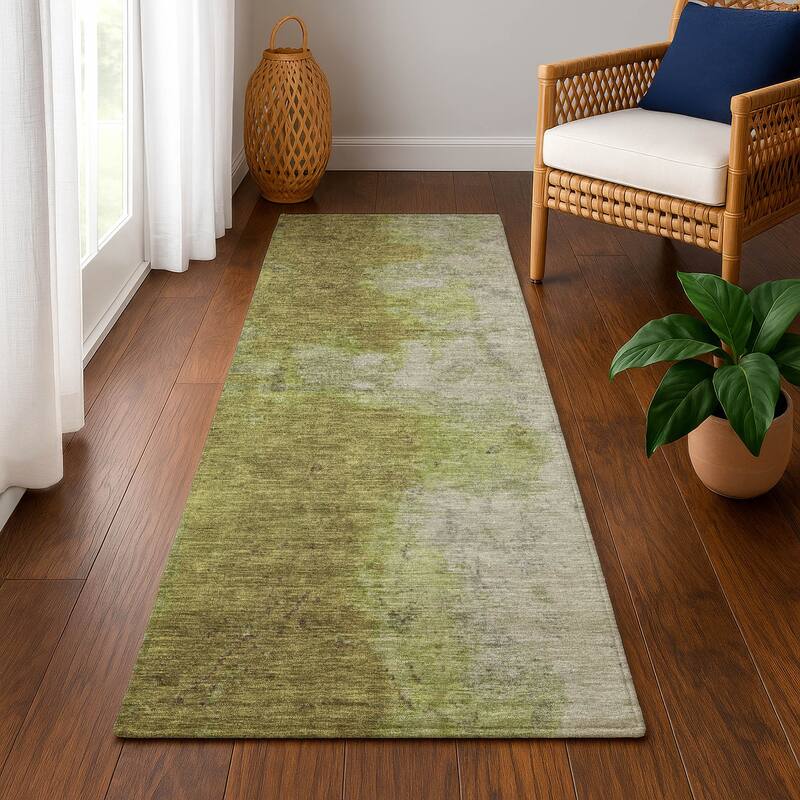 Premium Washable Super Soft Abstract Ombre Mayfield Rug - Olive - 2'3" x 7'6"