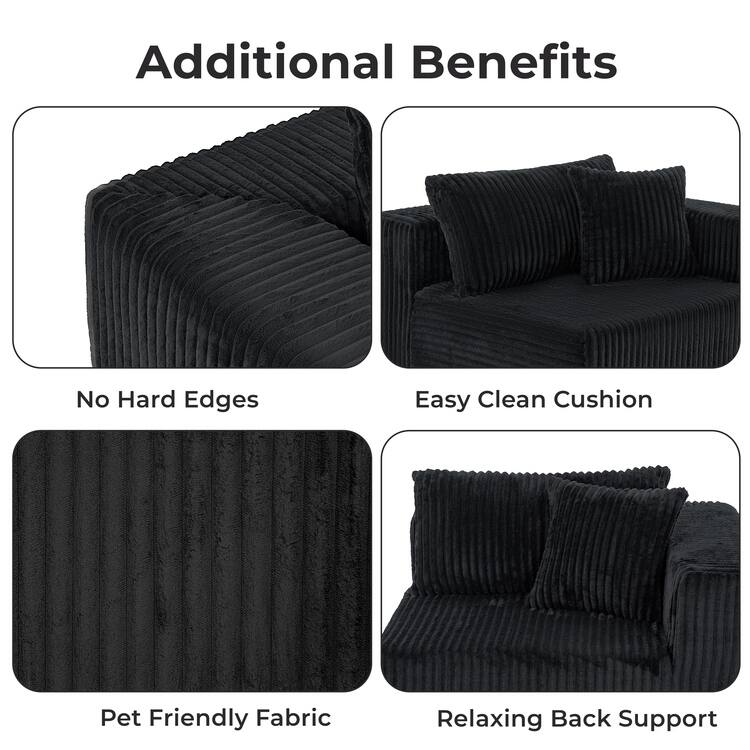 110" Modular Cloud Couch Sectional Sofa - Deep Seat Corduroy L-Shape Couch - Boneless Compressed Sofa