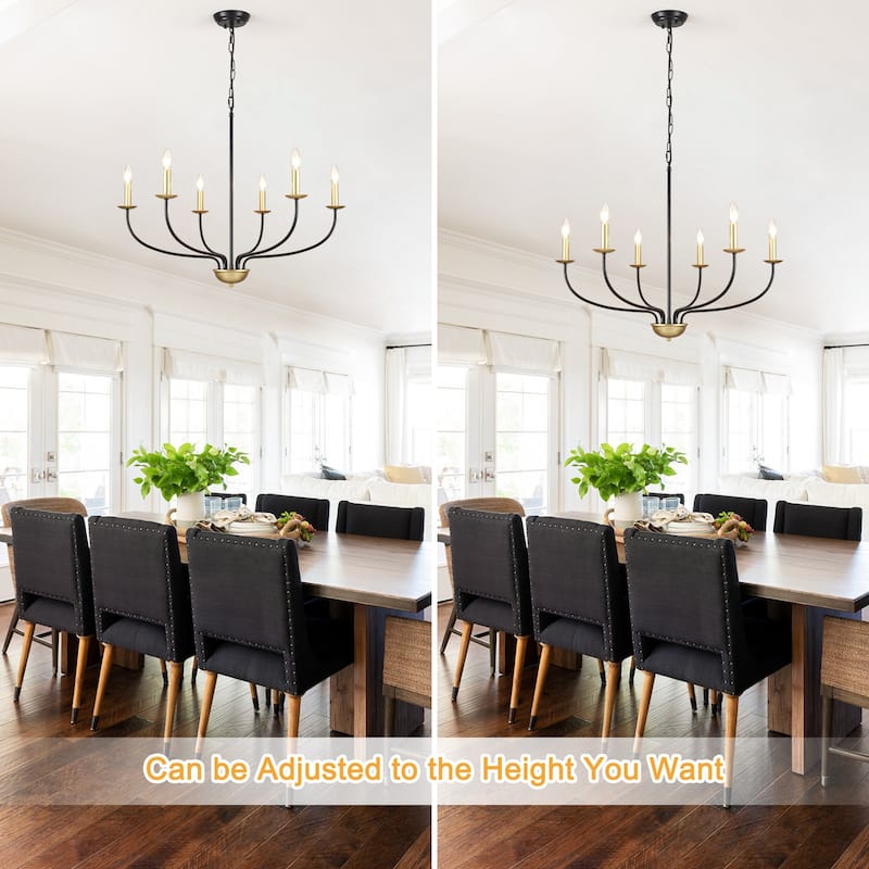 6-Light Modern Farmhouse Chandelier, Metal Candle Style Chandelier for Dining Room Living Room Bedroom Kitchen