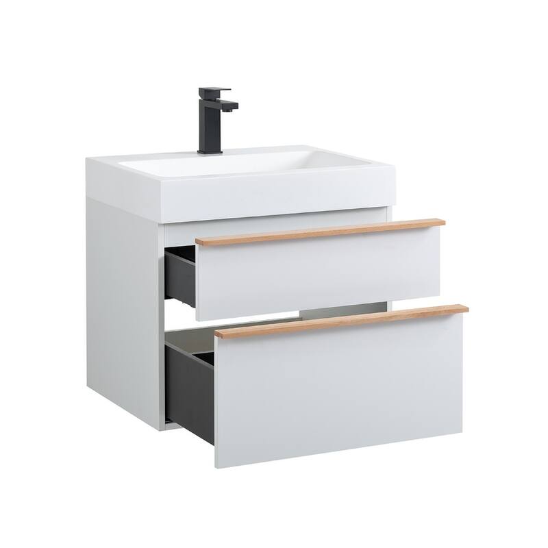 24 Inch Floating Modern Bathroom Vanity with Integrated Acrylic Sink, 2 Soft-Close Drawers and Pre-Assembled Design