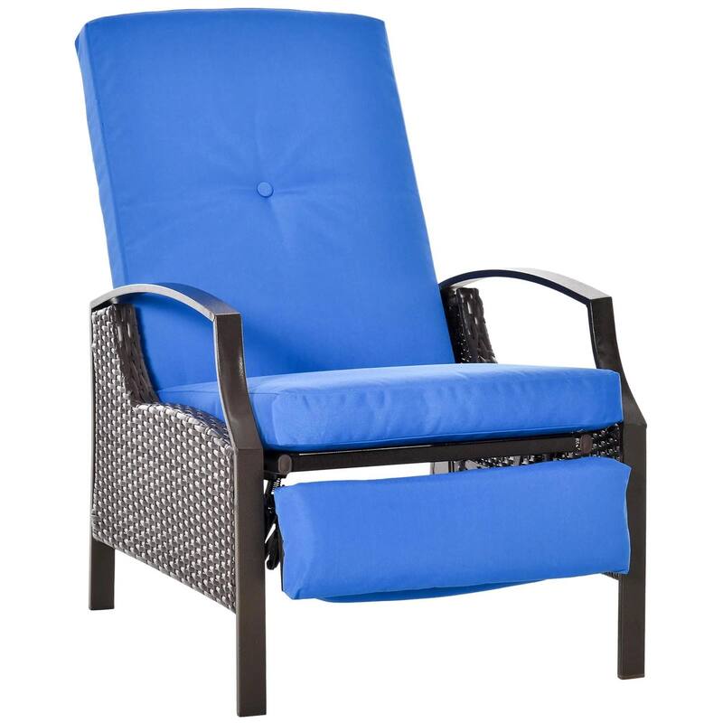 Patio Recliner Chair, PE Wicker with Comfy Cushions, Armrests