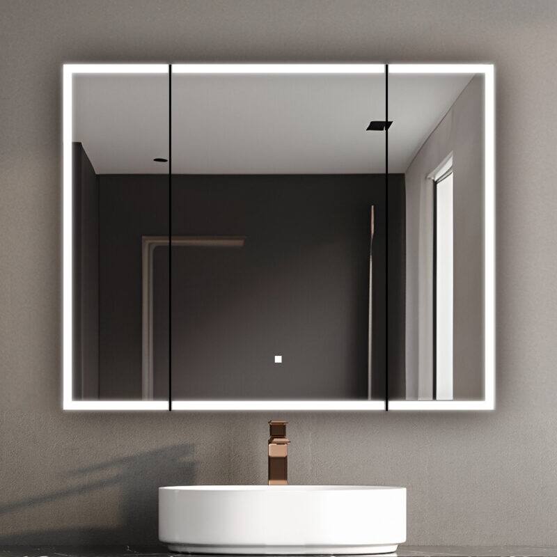 AQUADOM Edge Royale Bathroom Led Lighted Medicine Cabinet Defogger, 3X LED Adjustable Magnifying Mirror, Electrical Outlets.