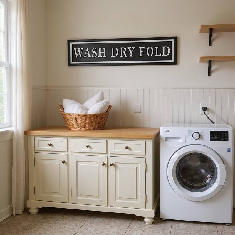 HomeRoots 10" X 36" Black And White Wash Dry Fold Metal Wall Decor - White/Black - 36.25 in. x 10.00 in.  x 1.00 in.