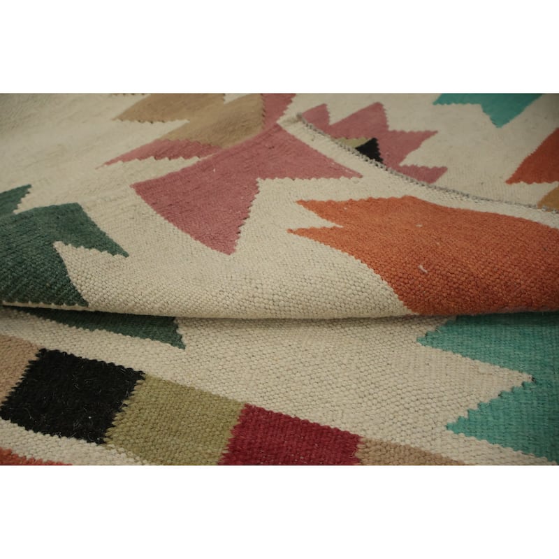 Hand Woven Oriental 100% Wool Carpet Southwestern Tribal Multi-Colored Kilim Area Rug - 7' 11'' X 5' 10''