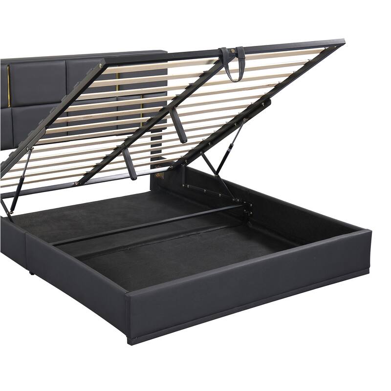 Queen Upholstered Platform Bed with Hydraulic Storage, No Box Spring Needed, Black