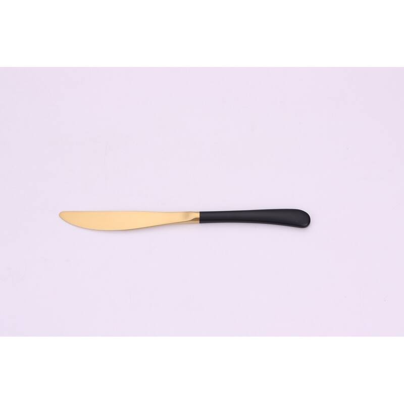 20 Pc Flatware Set Matte Gold With Black Handles - Service For 4