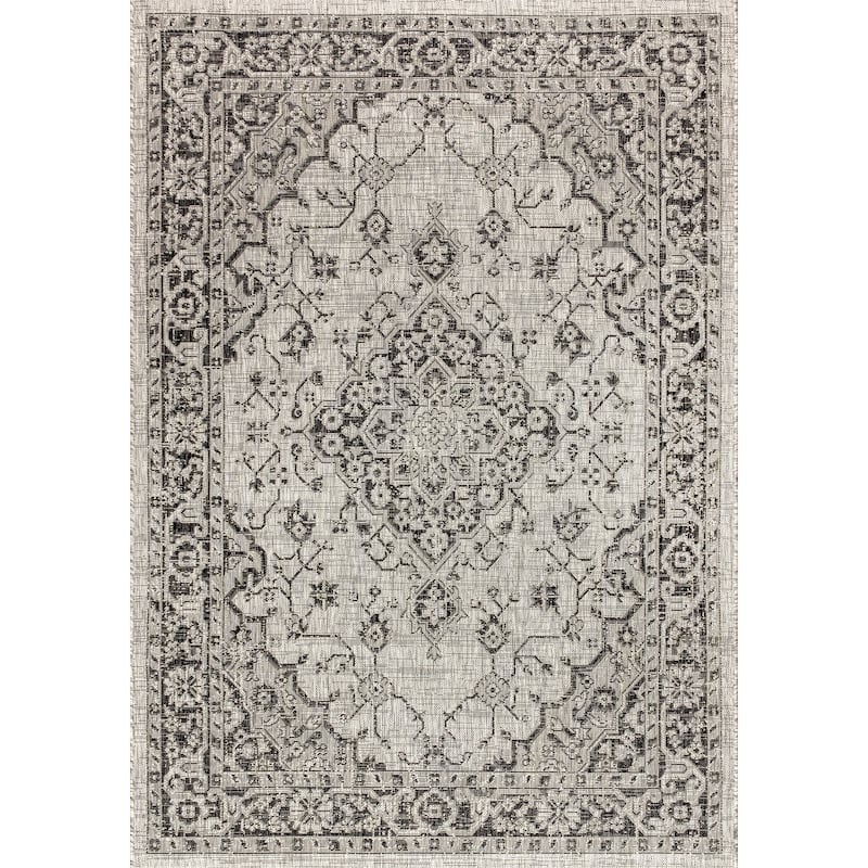 JONATHAN Y Palazzo Boho Medallion Textured Weave Indoor/Outdoor Area Rug - 4 X 6 - Gray/Black