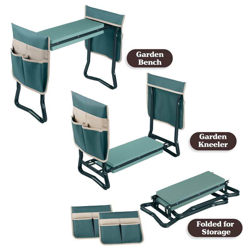 Garden Kneeler and Seat - Kneeling Pad Garden Stool with Tool Pouches by Pure Garden (Green) - Green