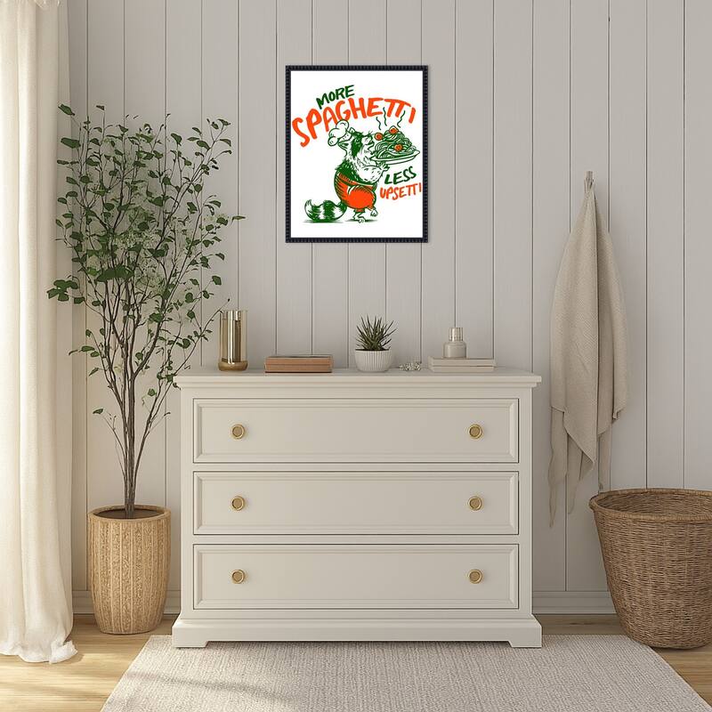 More Spaghetti Less Upsetti Raccoon with Pasta by The Whiskey Ginger Framed Canvas Wall Art Print