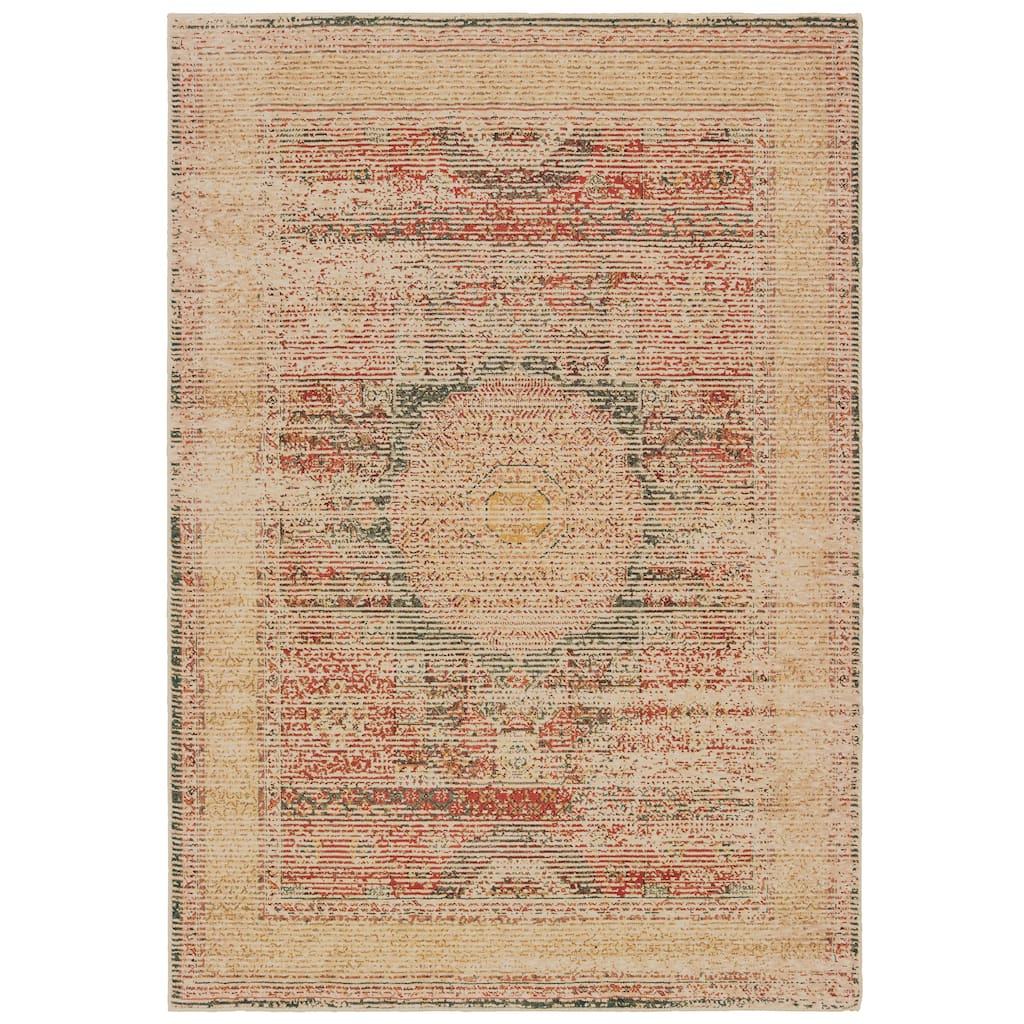 Vista Home The Gray Barn Redbone Distressed Medallion Ivory and Orange Area Rug