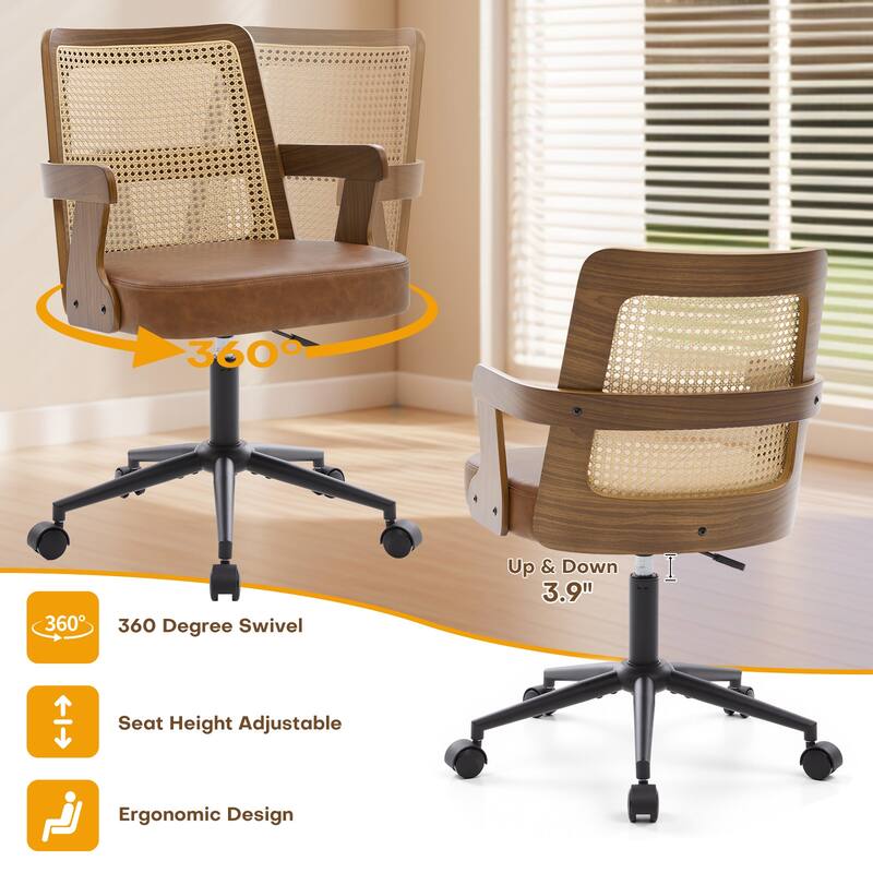 Swivel Home Office Chair Adjustable Height Desk Chair with Wheels and Armrests - 32.7"-36.6"H x 19.9"W x 22.8"D