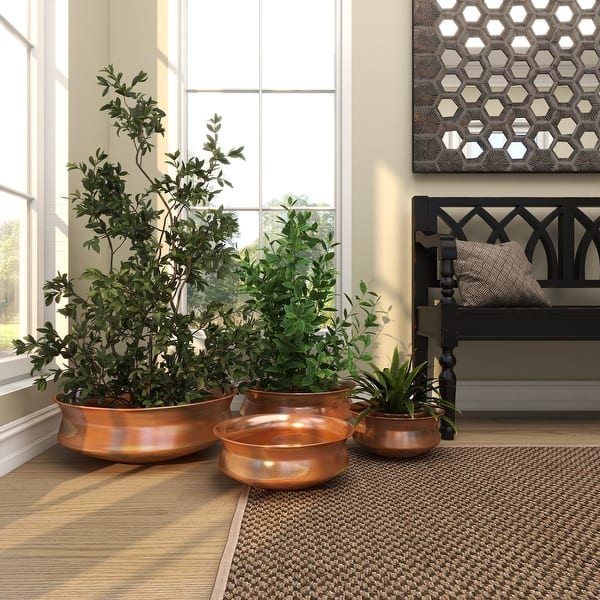 Copper Metal Wide Weathered Low Bowl Indoor Outdoor Planter (Set of 4) -  Bed Bath & Beyond - 35412235