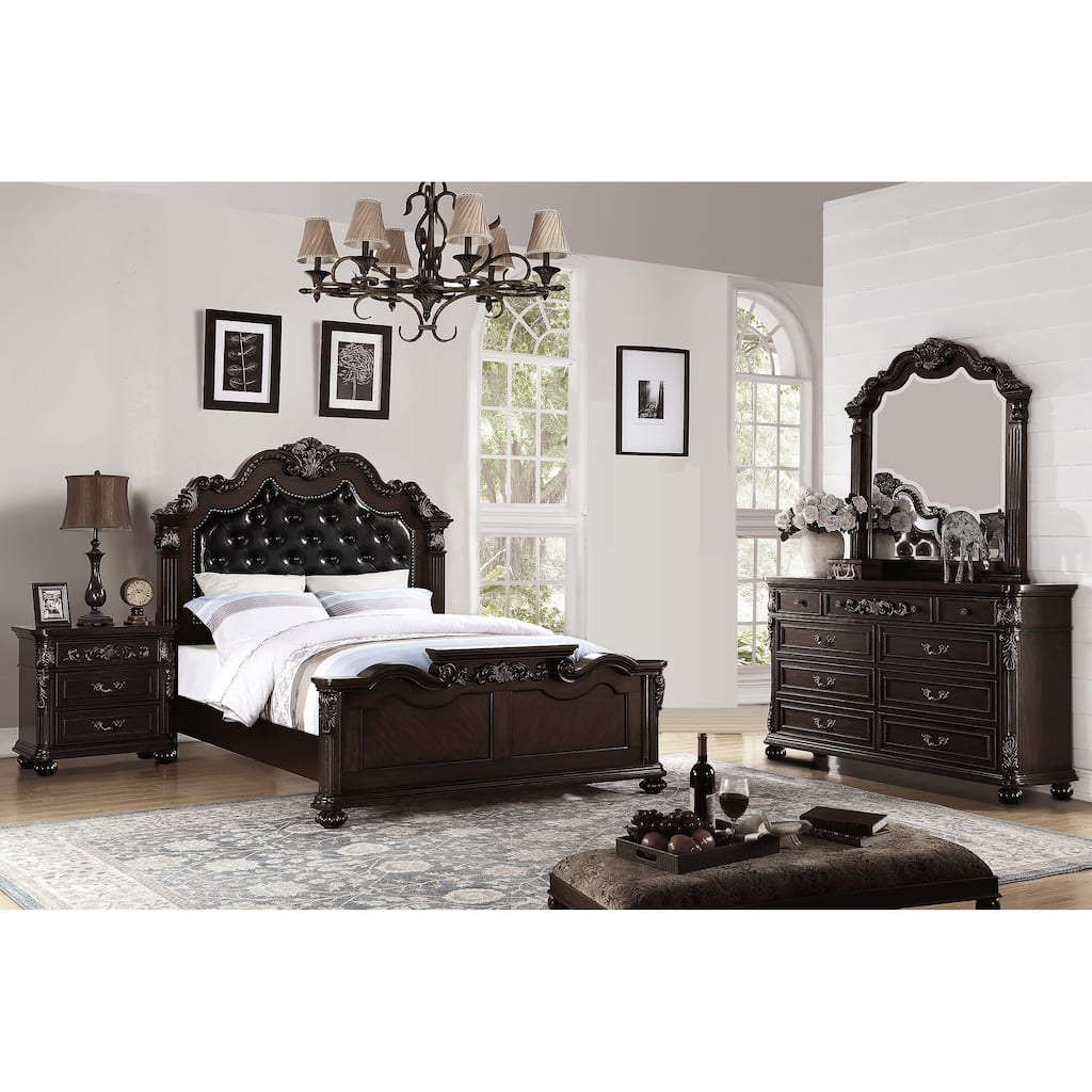 Traditional Style Bed Set Ornated Headboard Bun Feet Antique Cherry Finish