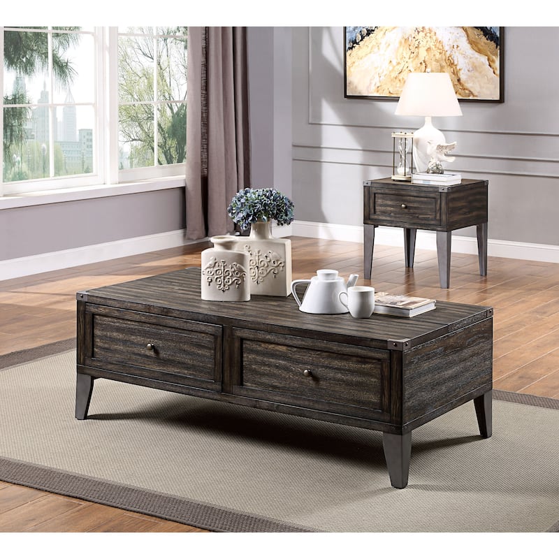 Sete Industrial Oak 25-inch Solid Wood 1-Drawer Side Table by Furniture of America