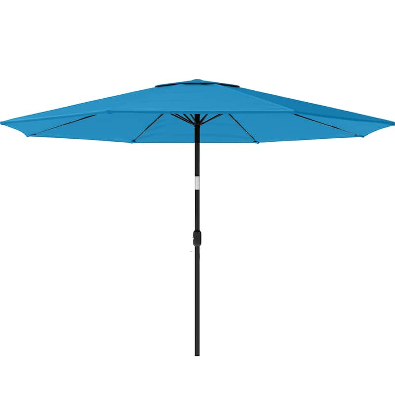 Patio Umbrella with Lights - 10 ft Outdoor Sun Shade Canopy with 32 Solar LEDs by Pure Garden (Bright Blue)