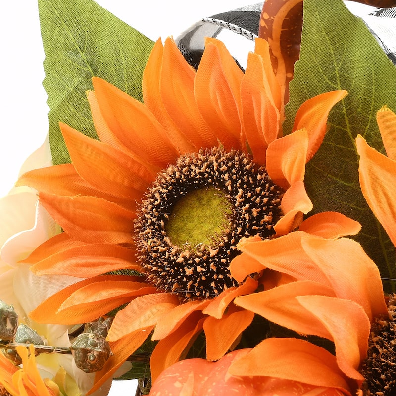 National Tree Company Artificial Wicker Cornucopia Basket with Pumpkins, Sunflower Blooms, 20 Inches - 20 in