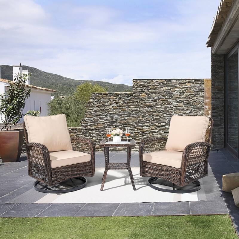 Outdoor 3PCS Wicker Swivel Conversation Set