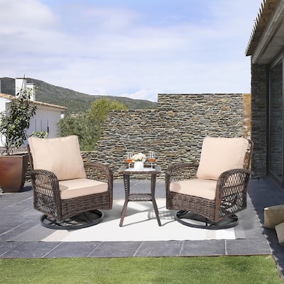 Outdoor 3PCS Wicker Swivel Conversation Set
