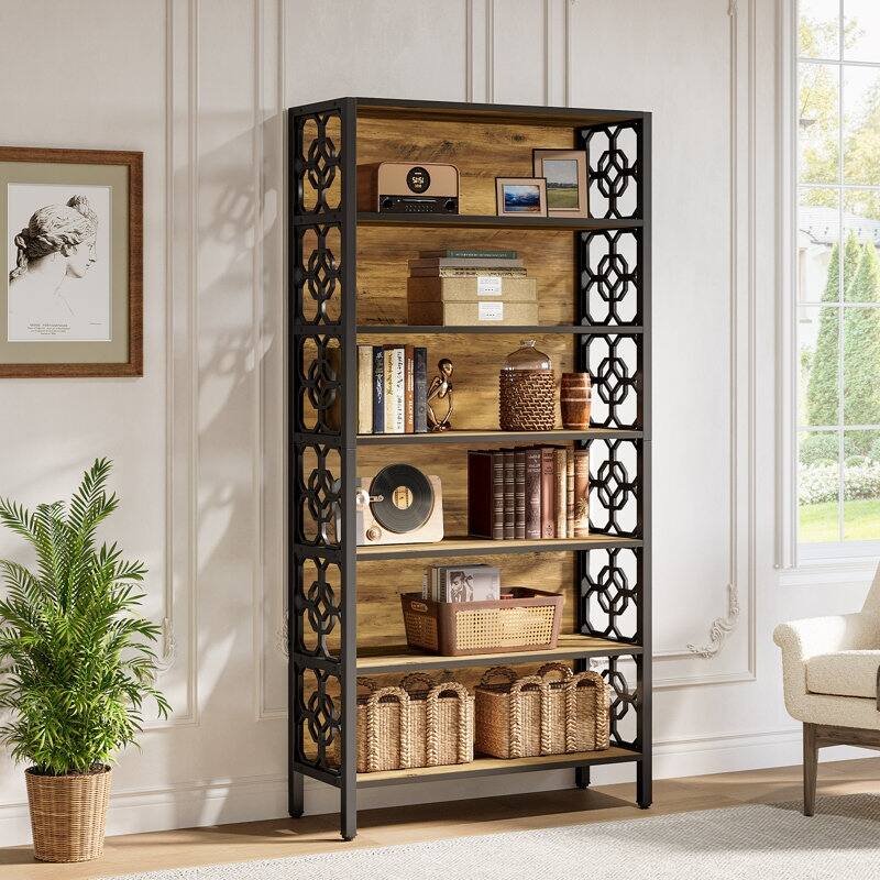 Industrial Tall Bookshelf Etagere Bookcase for Living Room