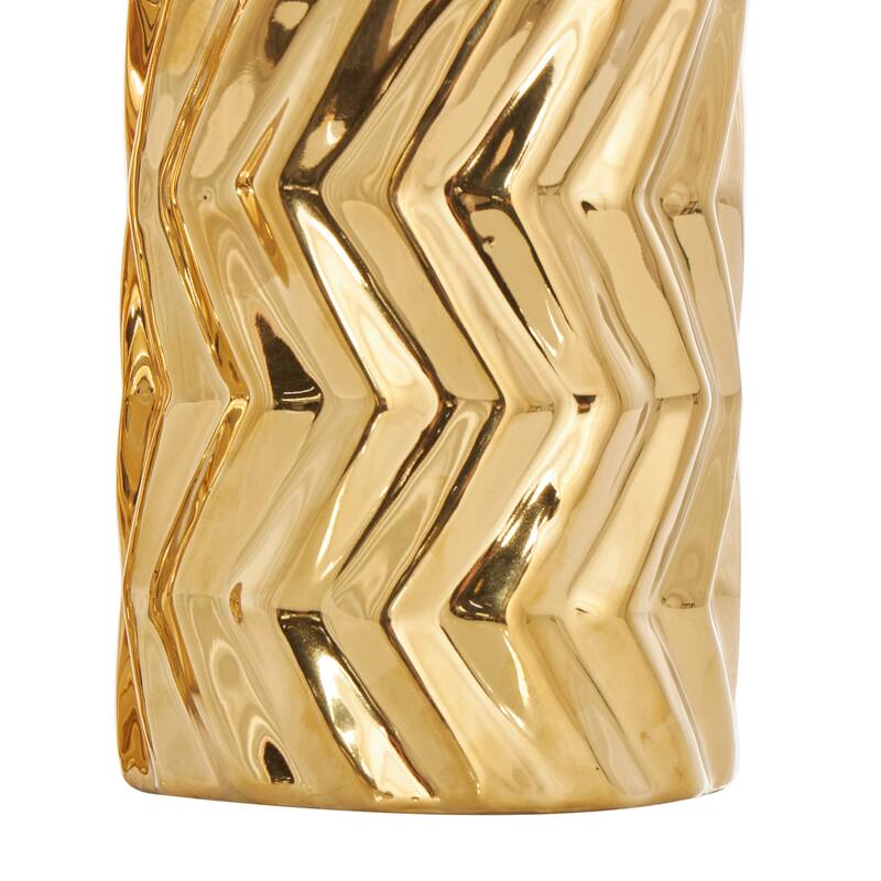 Gold Ceramic Dimensional Chevron Textured Decorative Vase with Varying Shapes (Set of 3)