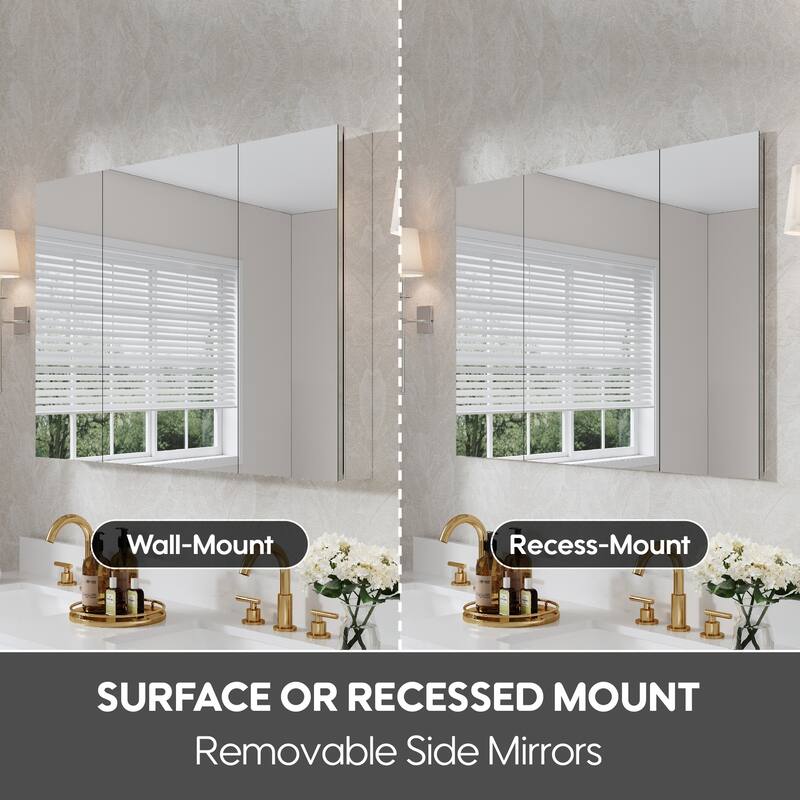 44"W X 30'H Bathroom Recessed or Surface Wall Mount Medicine Cabinet With Adjustable Glass Shelves