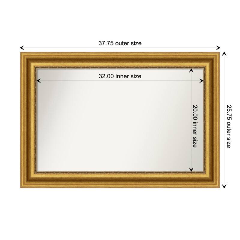 Parlor Gold Framed Non-Beveled Custom Wall Mirror, Bathroom Vanity Mirror - Outer Size: 37.75 x 25.75