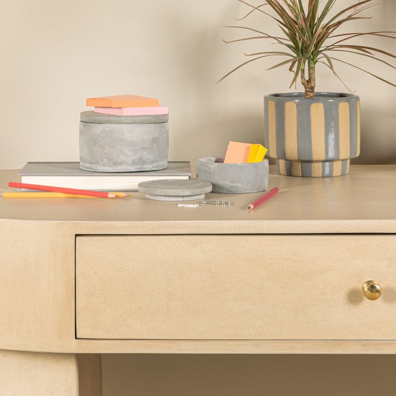 Round Decorative Cement Boxes with Lids - 5.1"L x 5.1"W x 3.2"H