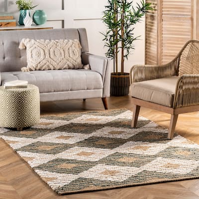 Nuloom Hand Braided Marla Denim And Jute Diamonds Area Rug