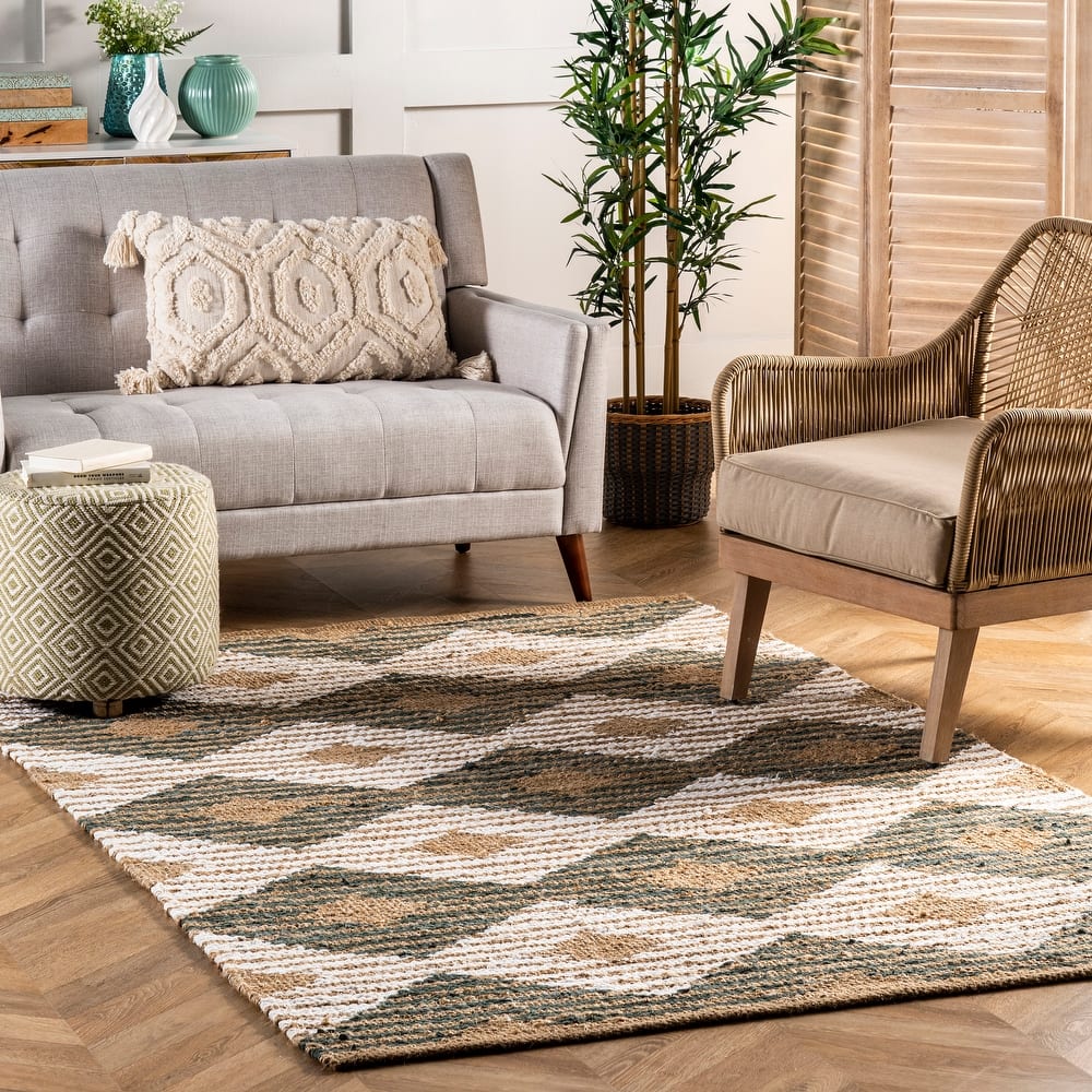 Nuloom Hand Braided Marla Denim And Jute Diamonds Area Rug