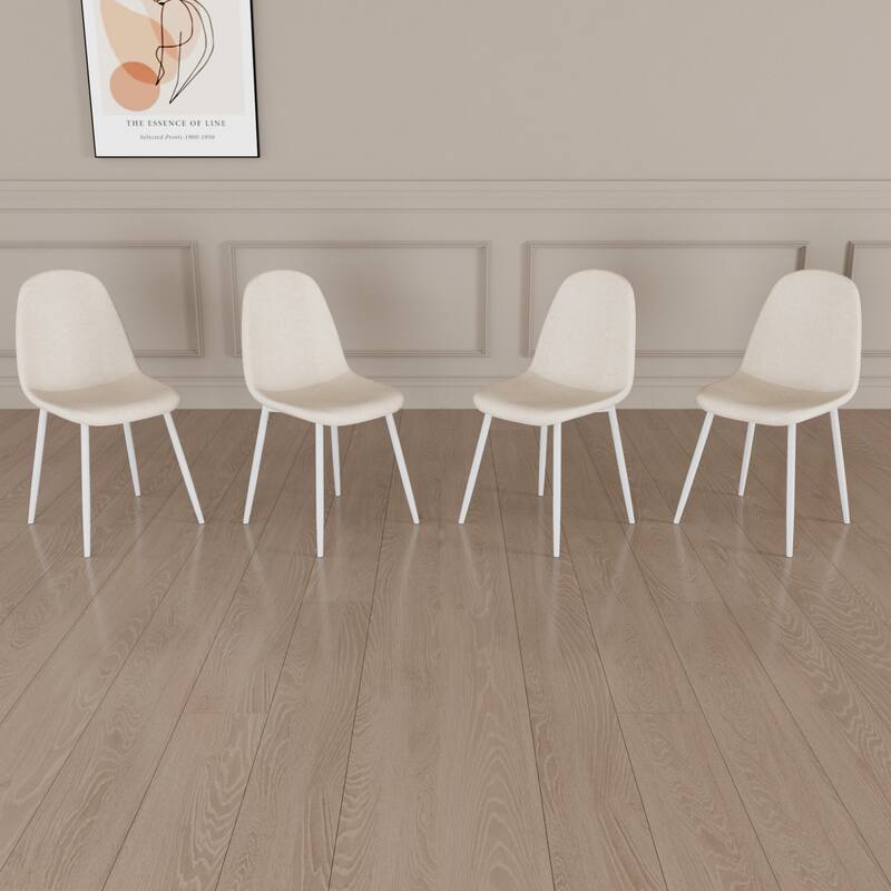 Linen 4 Piece Kitchen Dining Chair Set with Cushions, Metal Legs, Anti Scratch Foot Pads for Dining Room Kitchen Living Room