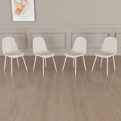 Linen 4 Piece Kitchen Dining Chair Set with Cushions, Metal Legs, Anti Scratch Foot Pads for Dining Room Kitchen Living Room