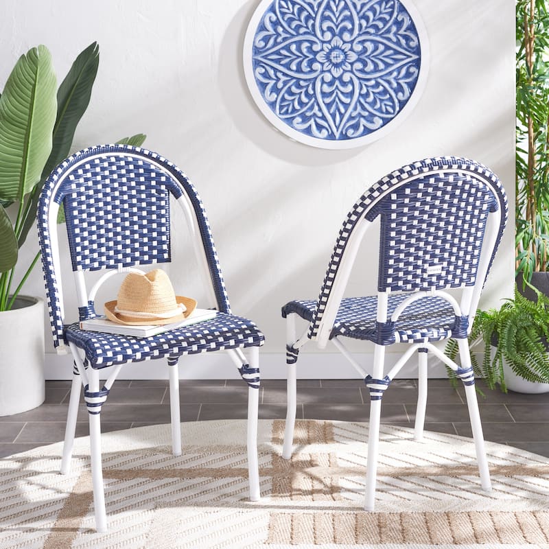 SAFAVIEH Emiliana Outdoor Side Chair Set of 2 (Fully Assembled) - 20Wx35Dx22H - Navy/Navy