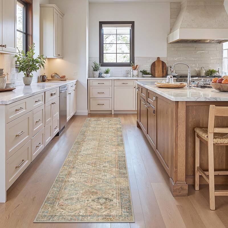 Mcow Vintage Wood-Tone Low-Pile Washable Non-Slip Area Rug