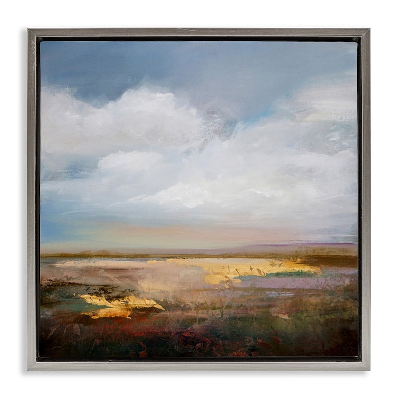 Stupell Calm Landscape & Clouds Framed Floater Canvas Wall Art Design By Karen Hale - 18 x 18 - Grey