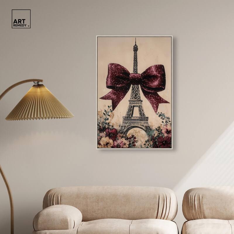 Sparkling Bow Eiffel Tower Canvas by Art Remedy