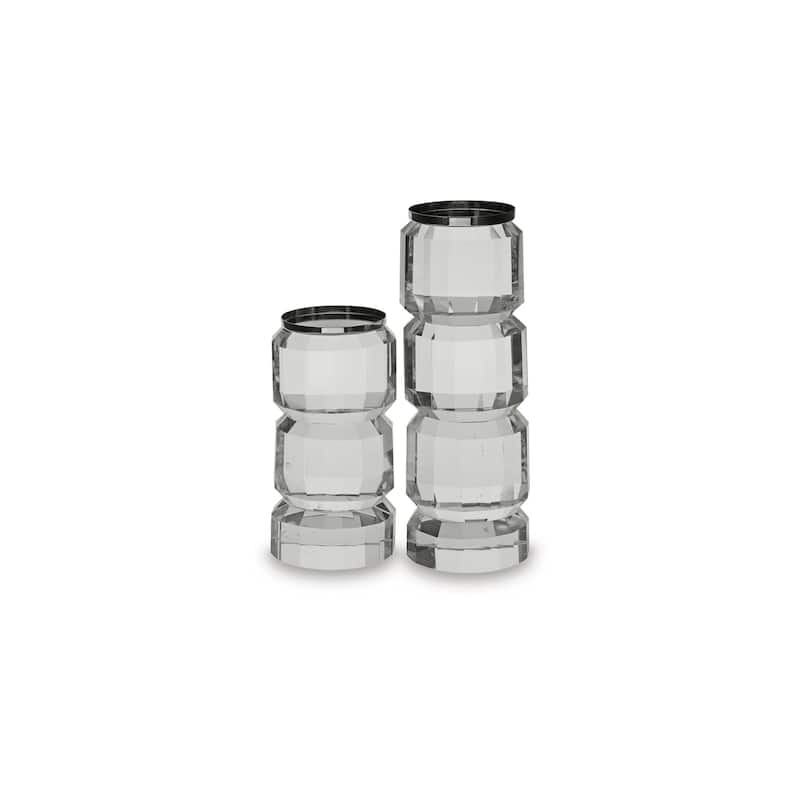 Signature Design by Ashley Brentley Clear/Silver Candle Holder Set (Set of 2) - 3.63" W x 3.63" D x 9.88" H