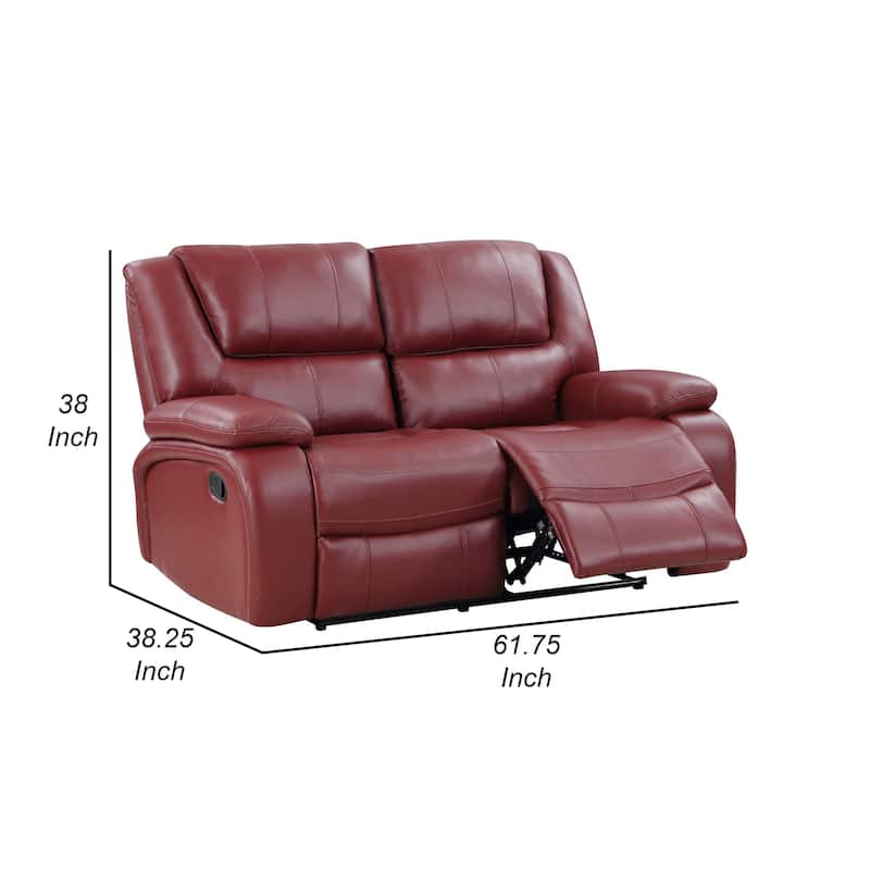 Mila 62 Inch Modern Manual Recliner Loveseat, 3 Seater, Red Faux Leather