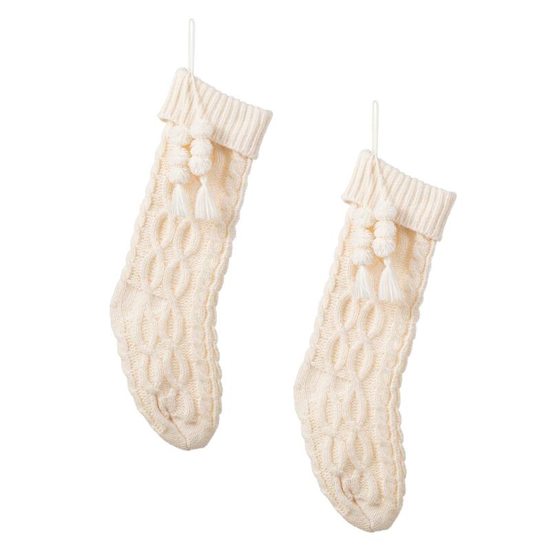 Glitzhome 22"L Knitted Christmas Stocking with Pompon Tassel or Gingerbread Man Ornament