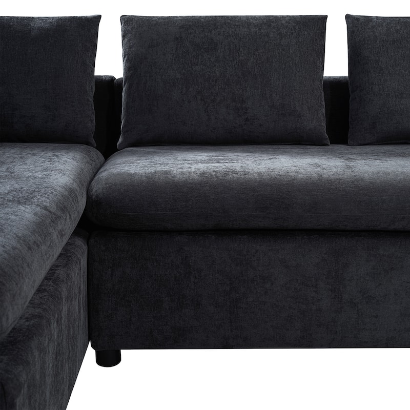 93.7" Chenille L-Shaped Sectional Sofa with Wooden Storage Compartment and Deep Seating